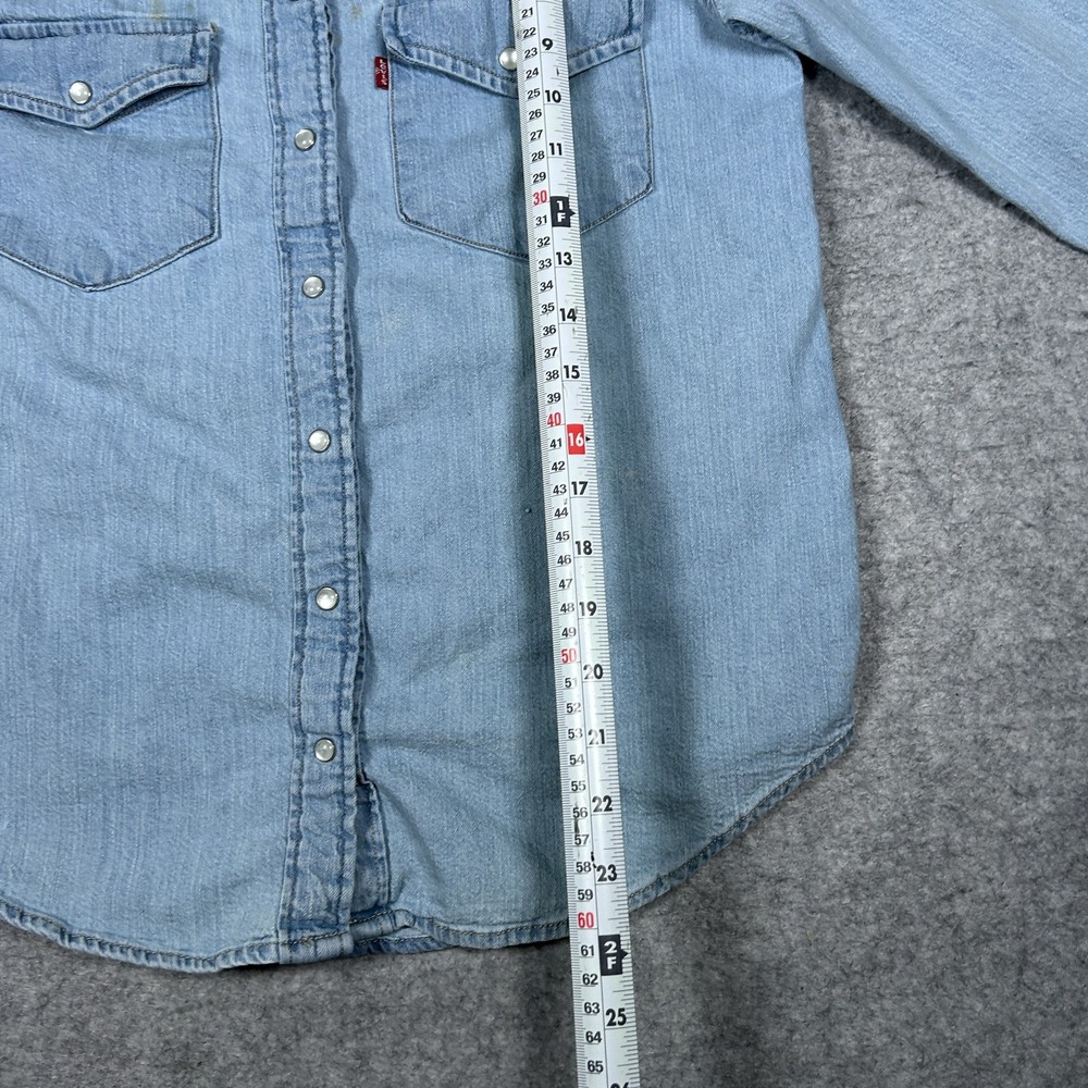 Vintage Levi's Button Down Shirt Womens Small Light Blue Y2K Denim Western Snap - Picture 7 of 13